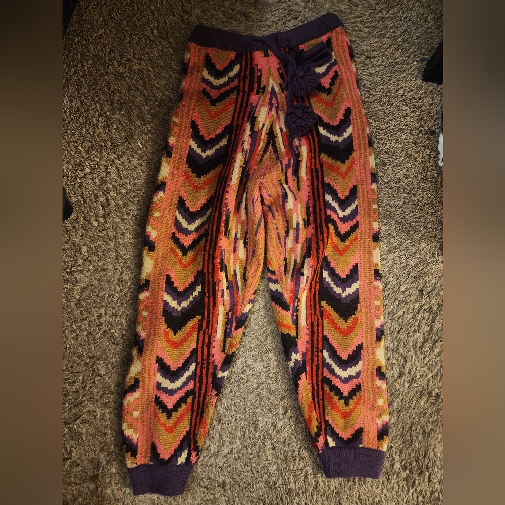 Farm Rio Chevron Knit Joggers  Cozy Luxe Boho Lounge Pants - Picture 2 of 3